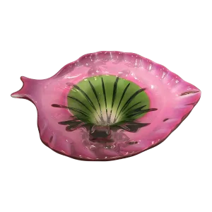 1960s , Leaf Shaped Art Glass Pedestal Centerpiece Bowl