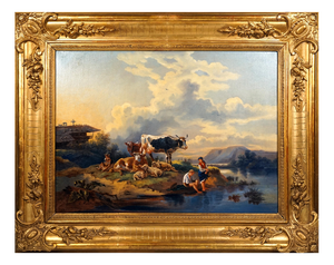 Edmund Mahlknecht, Break At The Mountain Lake, Austria, Mid-19th Century, Oil Painting, Framed