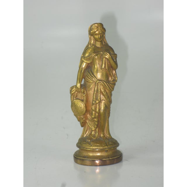 Neoclassical Lady Statue Antique Gold-Plated Spelter Gilded Sculpture Fennel, Clock Part For Sale - Image 12 of 15