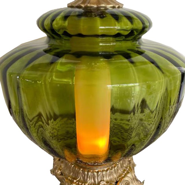 Vintage Green Empoli Glass Mid Century Hollywood Regency Style Lamps - a Pair For Sale - Image 9 of 16