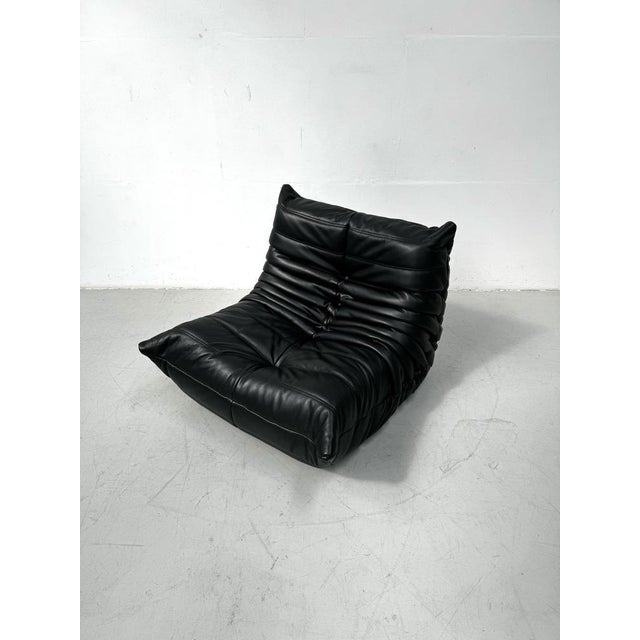 French Togo Lounge Chair in Black Leather by Michel Ducaroy for Ligne Roset, 1970s For Sale - Image 5 of 12