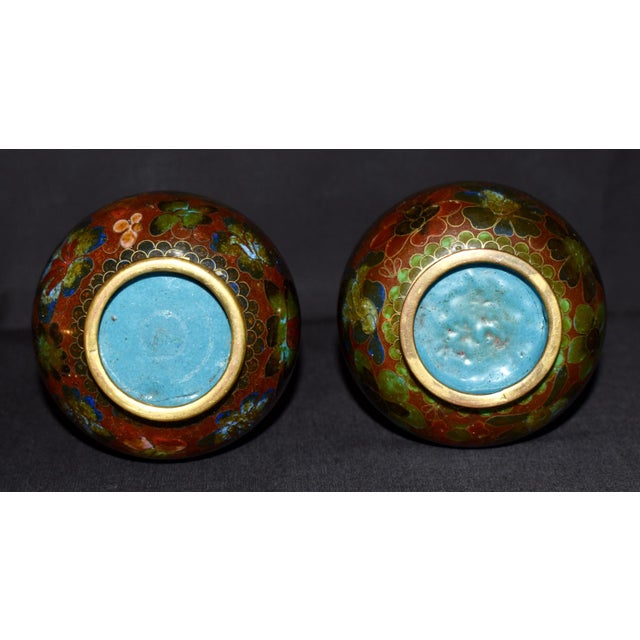 Vtg. Pair of Chinese Cloisonné Small Vases For Sale - Image 11 of 14
