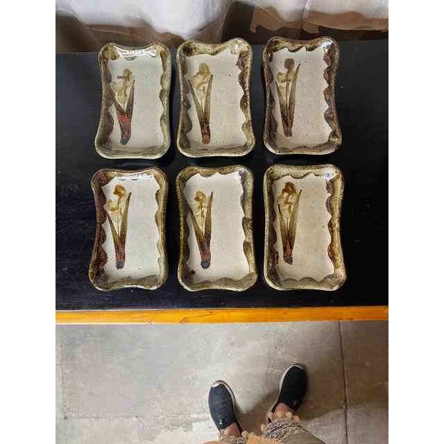 Brown Mid-Century Modern Artisan-Made Plates- Set of 6 For Sale - Image 8 of 8