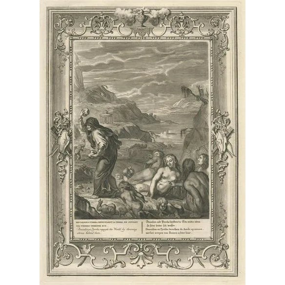 Picart, Deucalion and Pyrrha of Phthia, Thessaly, Greece, 1733, Engraving For Sale