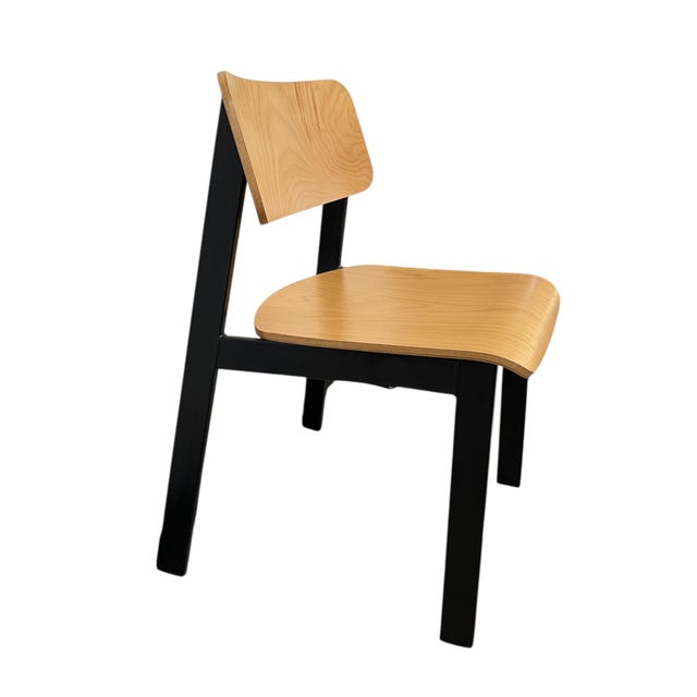 1970s Mid-Century Modern Industrial Plywood and Black Metal Stacking Chair For Sale - Image 9 of 9
