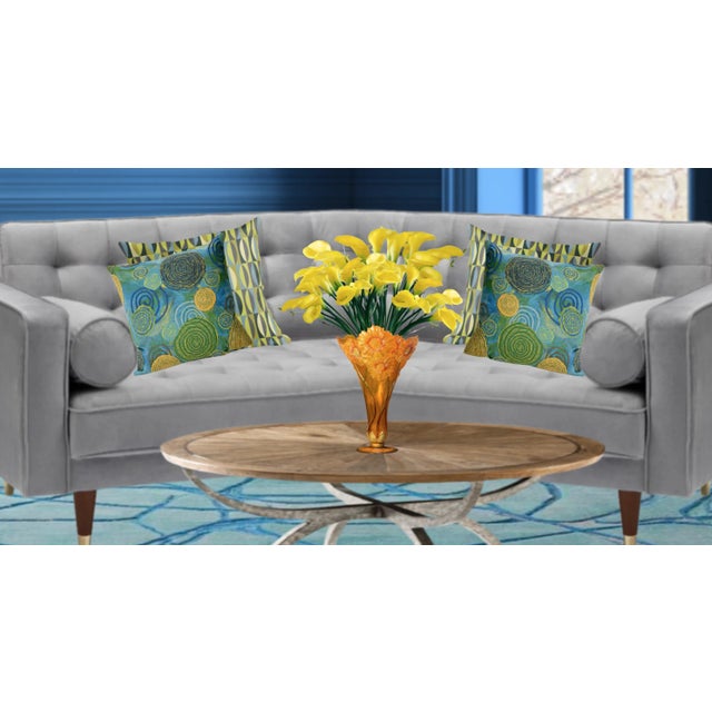 Contemporary Vintage Acrylic Vase: Orange Yellow Sunflowers in Bas Relief For Sale - Image 3 of 12