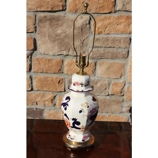Mason's Ironstone Mason's Ironstone Blue Mandalay Lamp on Brass Base For Sale - Image 4 of 12