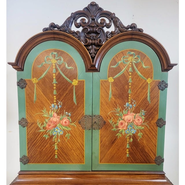 Antique American Adams Painted Berkey & Gay Silver Chest Cabinet on Stand For Sale - Image 9 of 18