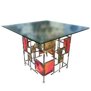Silas Seandel Style Mixed Metal Nail Brutalist Side Table For Sale
