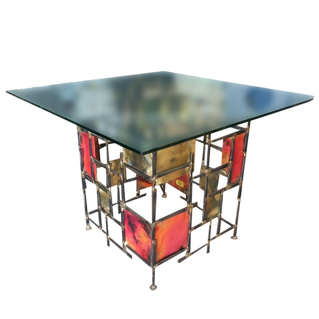 Silas Seandel Style Mixed Metal Nail Brutalist Side Table For Sale