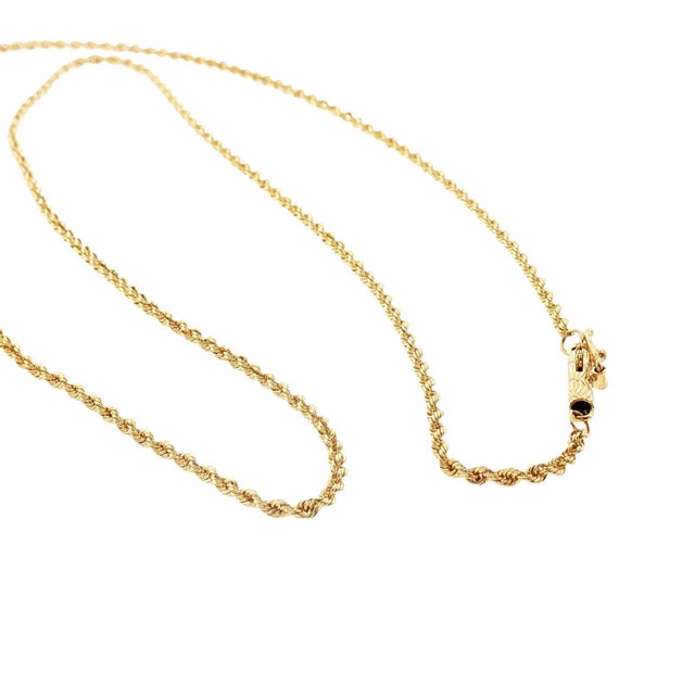 A late 20th-century 14-karat yellow gold 20" solid rope chain. The necklace is 1.65 mm wide and weighs 4.5 grams.