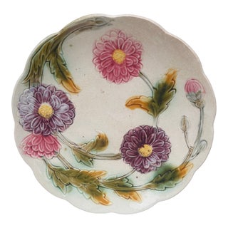French Majolica Dalhias Plate Orchies, Circa 1900 For Sale