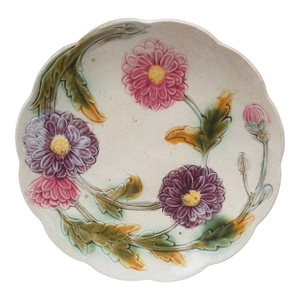 French Majolica Dalhias Plate Orchies, Circa 1900