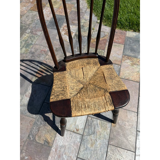 Vintage Windsor Style Chair With Hand-Woven Rush Seat For Sale - Image 4 of 4