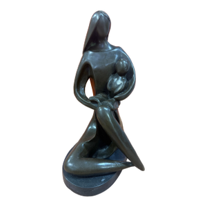 1930s Bronze Mother and Baby Child Statue Abstract Modern Nude Signed Milo