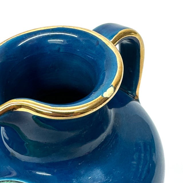 Mid 20th Century Stunning Blue Green & Gold Ceramic Pitcher With Leafy Motif by Aldo Bitossi for Rosenthal For Sale - Image 13 of 13
