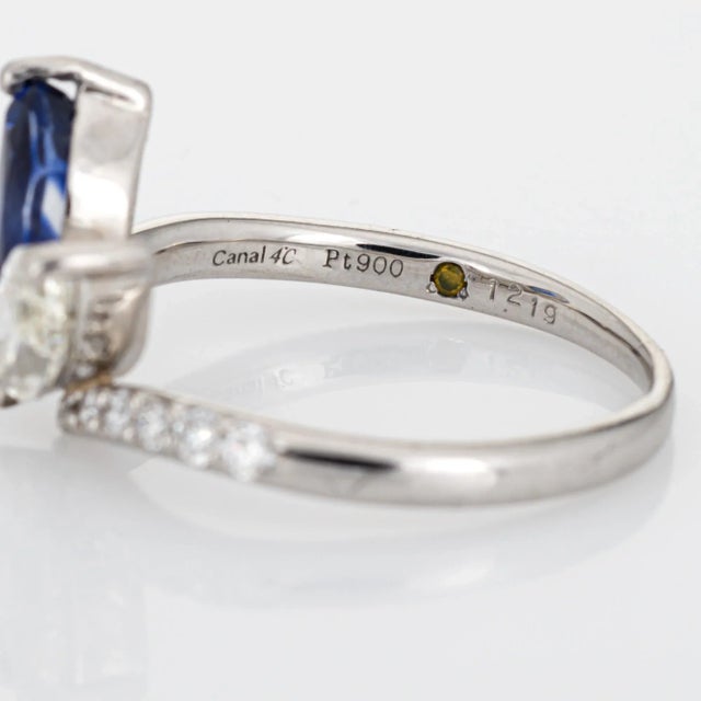 Metal Sapphire Diamond Moi Et Toi Platinum Marquise Engagement Ring Size 6 For Sale - Image 7 of 7
