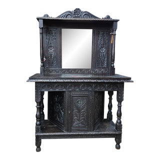 Late 19th Century Carved Oak Victorian Hall Table With Mirror and Column Supports For Sale