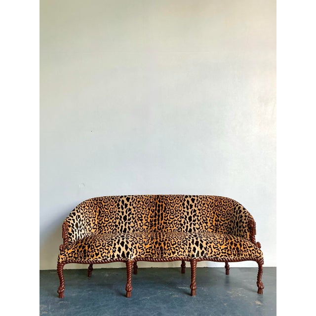 Wood Vintage Regency Leopard Rope and Knot Sofa For Sale - Image 7 of 12
