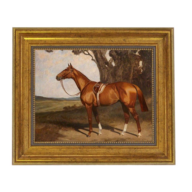 Saddled Chestnut Race Horse Reproduction on Canvas Painting | Chairish