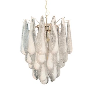 Italian Murano Glass Lattimo Petals Chandelier, 1990s For Sale