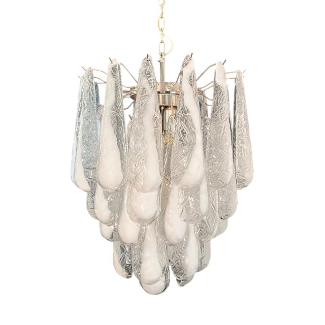 Italian Murano Glass Lattimo Petals Chandelier, 1990s For Sale