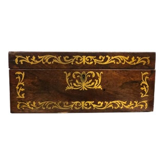 1900s Art Deco Rosewood Sewing Box With Brass Filigreed Inlay For Sale