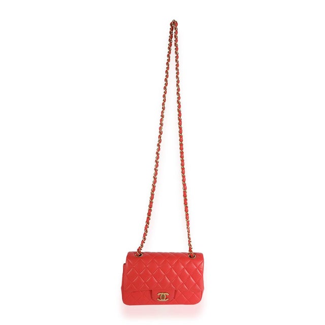 Chanel Coral Quilted Lambskin Mini Rectangular Classic Flap Bag For Sale - Image 4 of 8