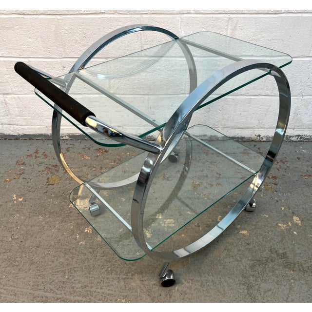Mid 20th Century Mid-Century Glass and Chrome Bar Cart by George Mulhaser for Dia For Sale - Image 5 of 12