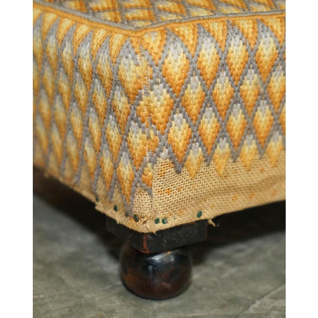 Small Georgian English Country House Footstool with Embroidered Top Bun Feet, 1800s For Sale - Image 6 of 18