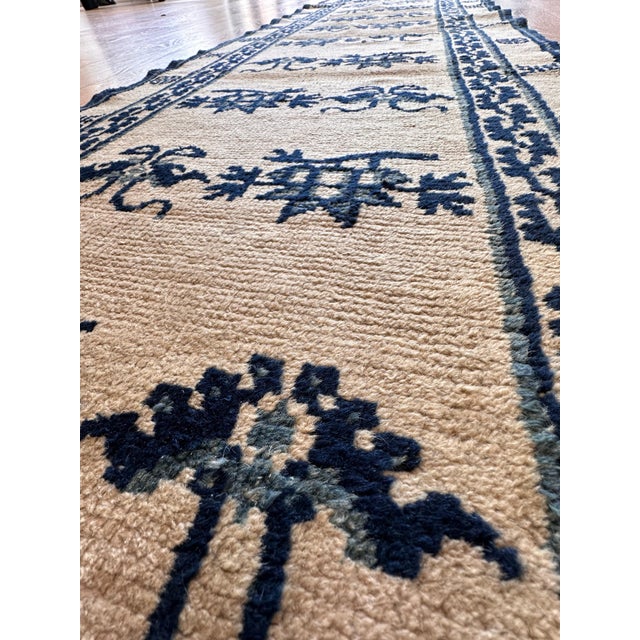 Late 19th Century Antique Peking Chinese Runner, Handmade Oriental Rug, Circa 1870, Ivory and Blue For Sale - Image 5 of 16