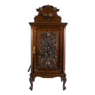 James Allen & Sons Carved Oak Victorian Bedside Cabinet, English, Circa 1890 For Sale