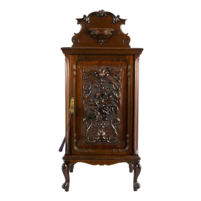 James Allen & Sons Carved Oak Victorian Bedside Cabinet, English, Circa 1890 For Sale
