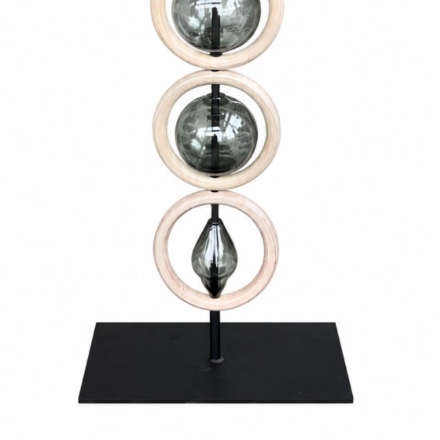 Abstract Koncept Sculpture 46 | Blown Glass, Steam Bent Wood, Powder Coated Steel For Sale - Image 3 of 4