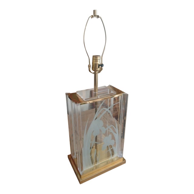 Vintage Brass Glass Lucite Table Lamp, by Frederick Ramond For Sale