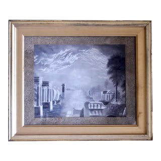 American Antique Folk Art Sandpaper Seascape "Painting" For Sale