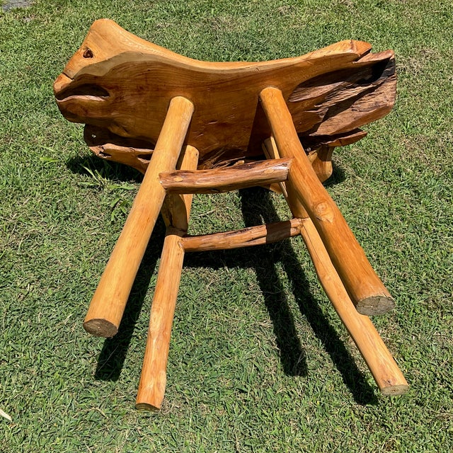 Vintage Handcrafted Rustic Live Edge Log Dining Set With Four Sculpted Wood Chairs For Sale - Image 16 of 16