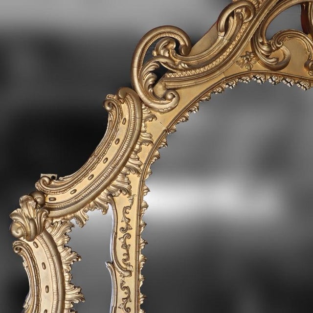 Monumental French Louis XIV Giltwood Scroll & Foliate Form Mantle Mirror C1890 For Sale - Image 4 of 10