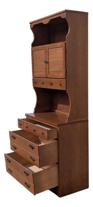 1960s Khoury Furniture Solid Wood Hutch Cabinet With Drawers