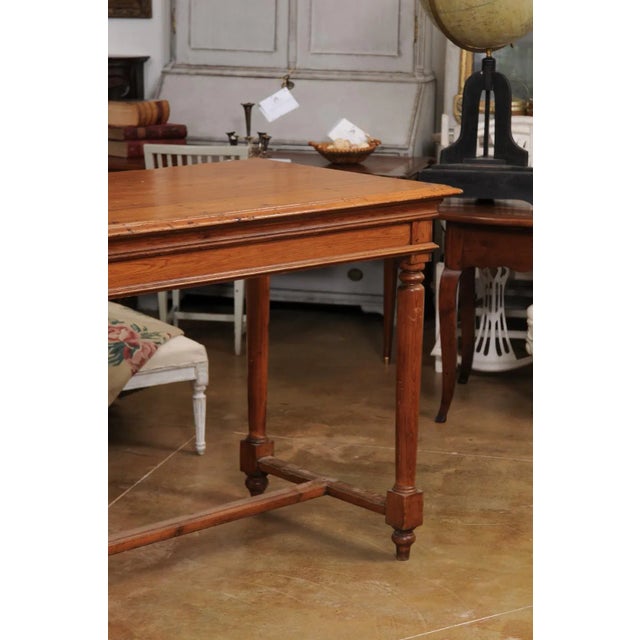 Brown French Louis XVI Style 20th Century High Bar Pine Table With Cylindrical Legs For Sale - Image 8 of 13