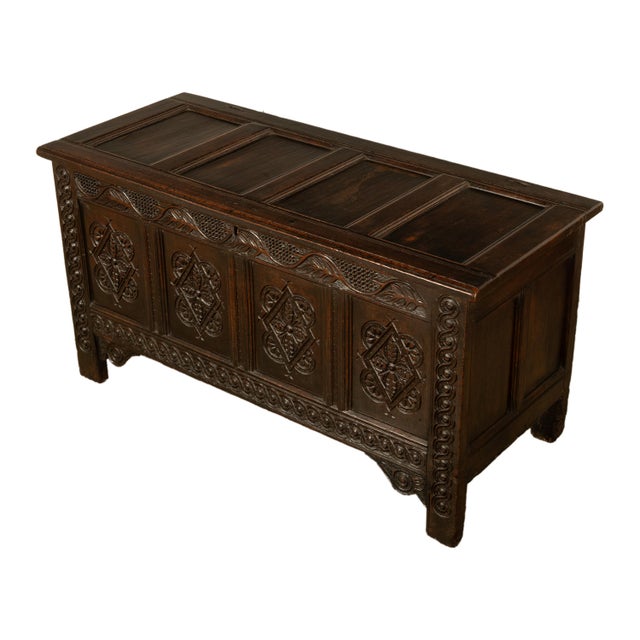 Antique 17th Century Jacobean Charles II Dark Oak Carved Coffer Chest 1680 For Sale - Image 9 of 16