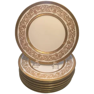 French Gold Encrusted Dinner Plates - Set of 8