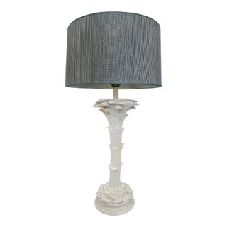 Hollywood Regency Serge Roche Style Palm Fronds Lamp in Ceramic With Shade For Sale