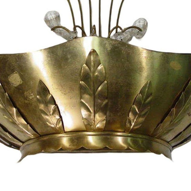 Art Deco 1920s Art Deco Brass Hollywood Regency Palm Leaf Wall Sconce W/ Crystal Arms For Sale - Image 3 of 8