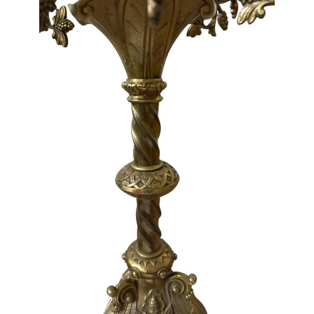 Pair Antique Beaux Arts Bronze Candlesticks. Art Noveau. Semi Nude. Mounts 5 Lights. For Sale - Image 4 of 5