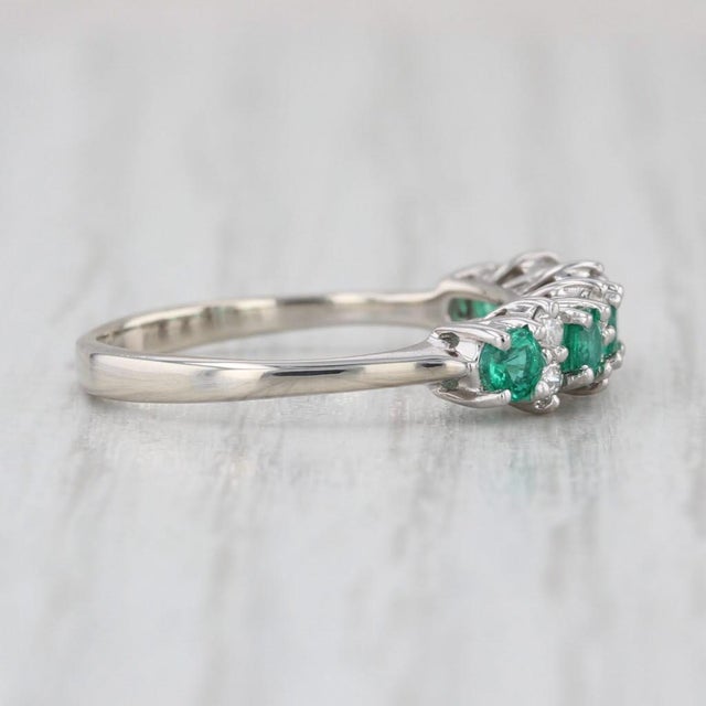 Modern 0.54ctw Emerald Diamond Ring 14k White Gold Size 5.5 Stackable For Sale - Image 3 of 8