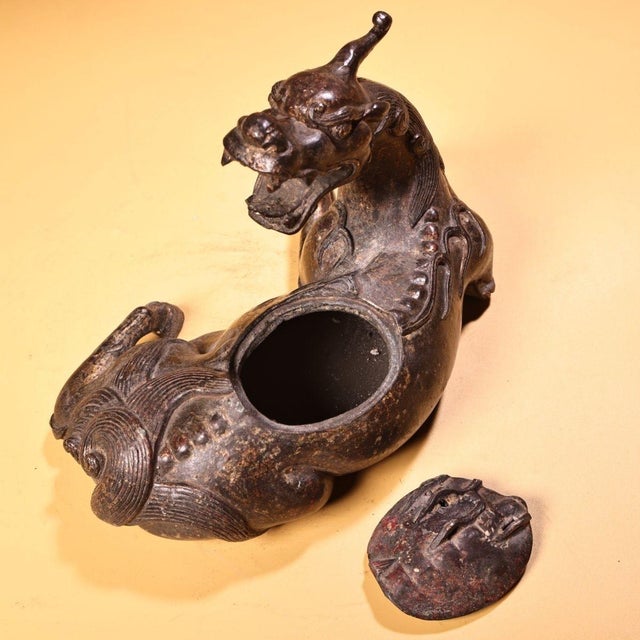 Early 20th Century Gilt Bronze Mythical Beast Figure – 6.3" Recumbent Qilin Sculpture For Sale - Image 9 of 9