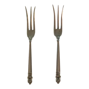 1930s Royal Danish Sterling Silver Acorn Design Pickle & Olive Serving Forks- Set of 2