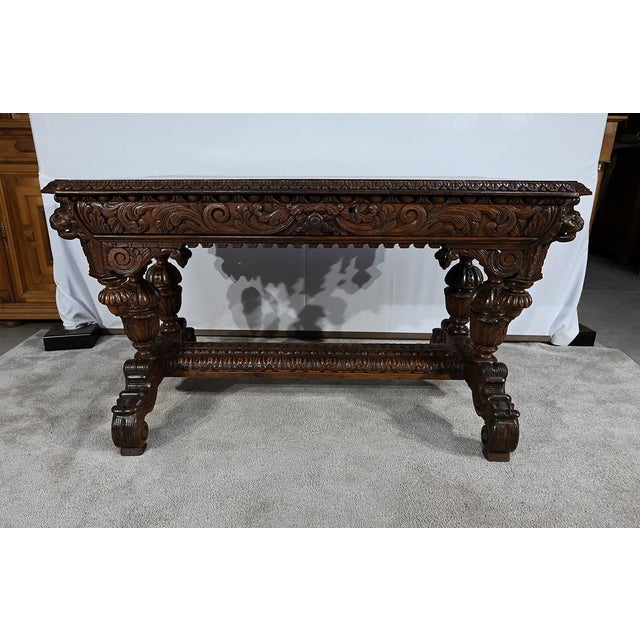 Brown Gothic Renaissance Style Office Table For Sale - Image 8 of 18
