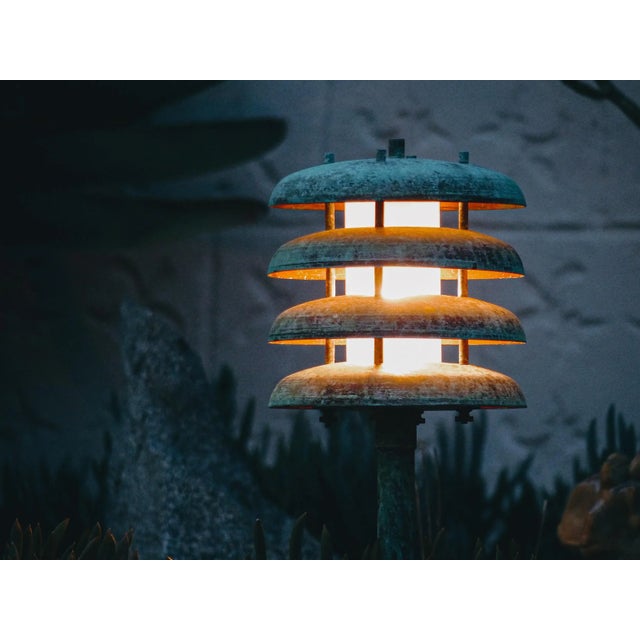 'Gibson' Verdigris Patinated Outdoor Bollard Light by Gary Gibson. Executed in rich verdigris patinated copper with raw...